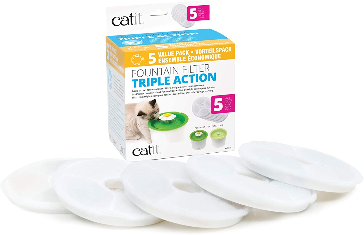 Catit Fountain Filter Triple Action三重過濾自動飲水器替換過濾棉5PC
